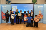 Julia with pupils and Google employees after their Be Internet Legends assembly