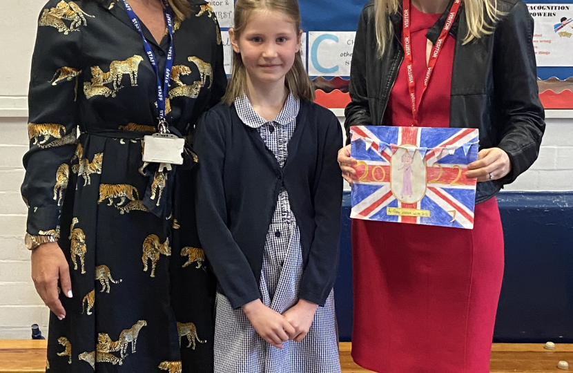 Julia Lopez MP with Emily Luff and Anna Thorpe of Langtons Junior School