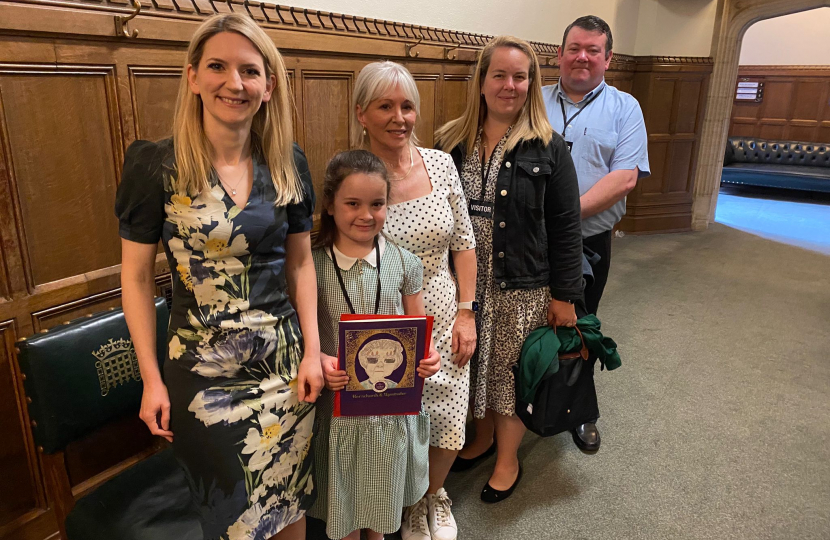 Julia Lopez MP and Nadine Dorries MP with Emily Barnard and family